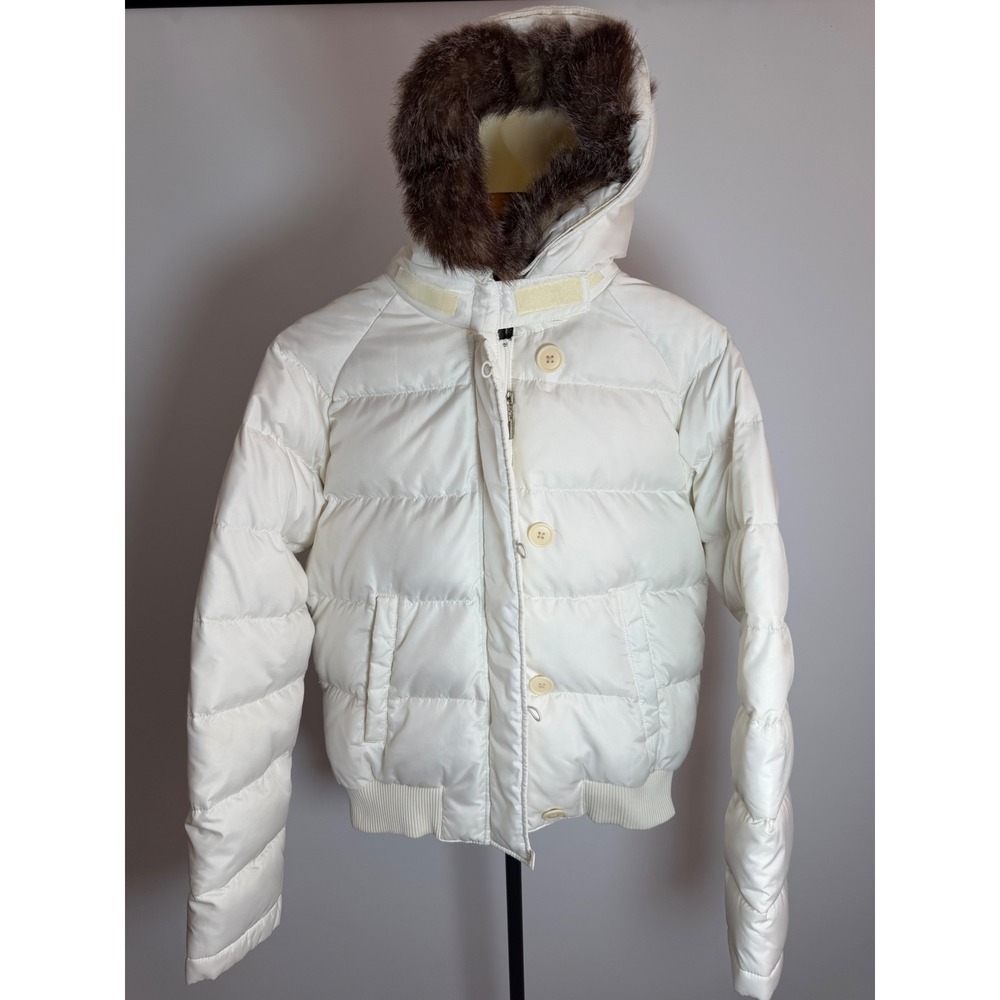 Ralph Lauren Polo Jeans White Down Puffer Jacket Faux Fur Hood Womens Medium